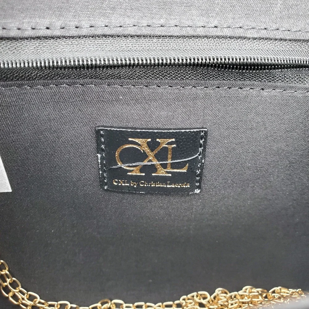 CXL by Christian Lacroix Paris Caviar Black‎ Clutch Detachable Chain Evening Bag